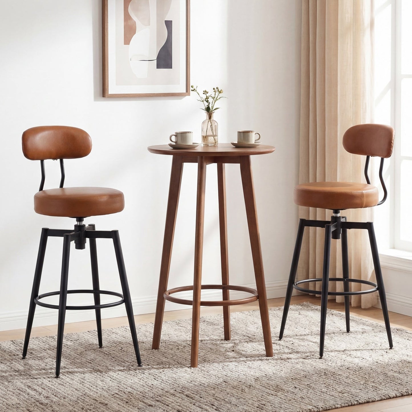 Set of 4 Swivel Barstools Faux Leather with Upholstered Seat and Back