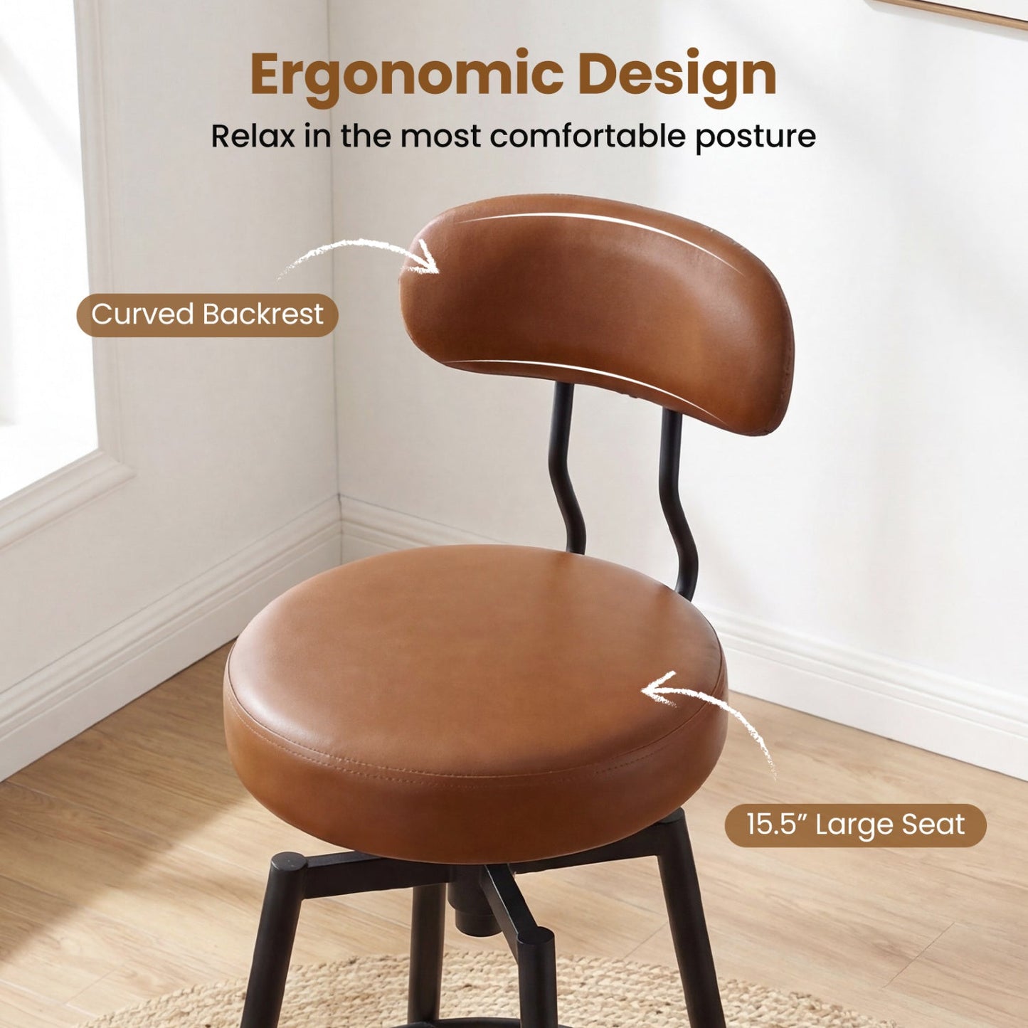 Set of 4 Swivel Barstools Faux Leather with Upholstered Seat and Back