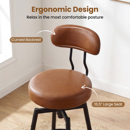Set of 4 Swivel Barstools Faux Leather with Upholstered Seat and Back
