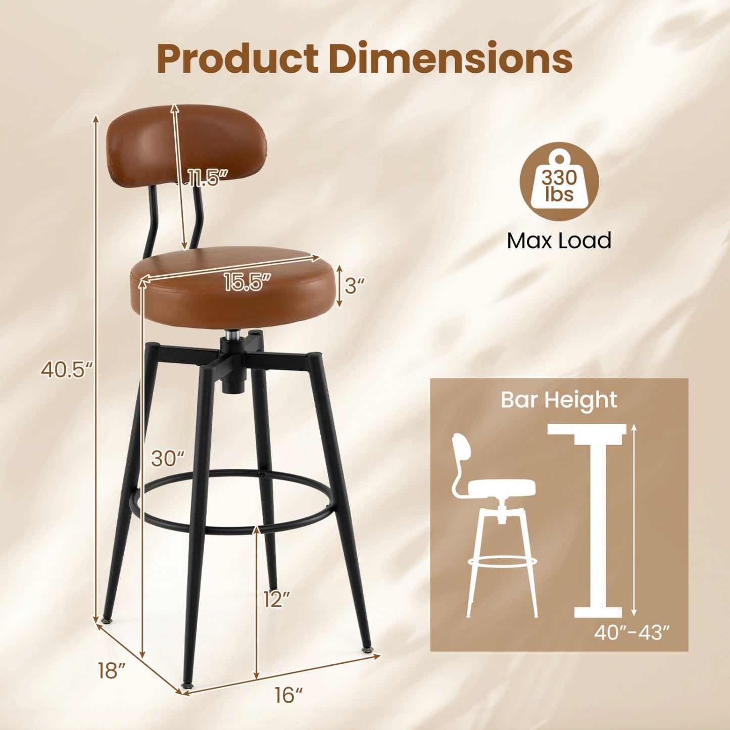 Set of 4 Swivel Barstools Faux Leather with Upholstered Seat and Back