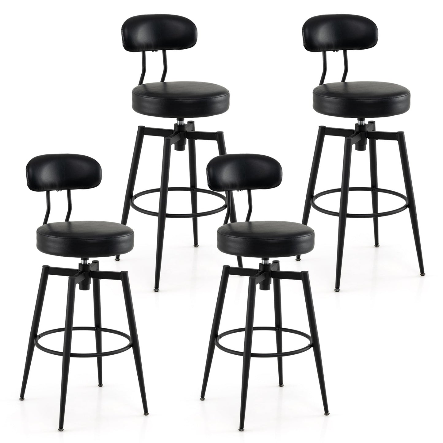 Set of 4 Swivel Barstools Faux Leather with Upholstered Seat and Back
