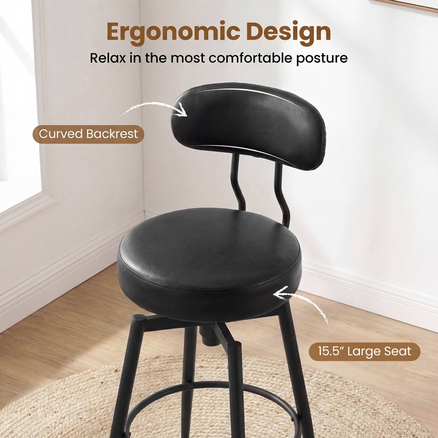 Set of 4 Swivel Barstools Faux Leather with Upholstered Seat and Back