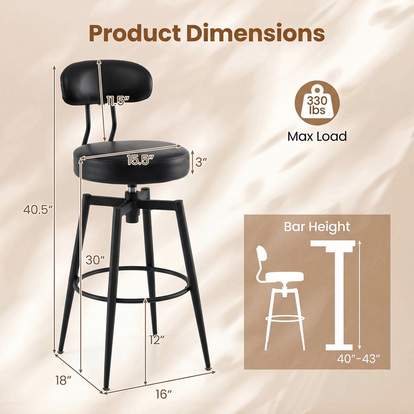 Set of 4 Swivel Barstools Faux Leather with Upholstered Seat and Back