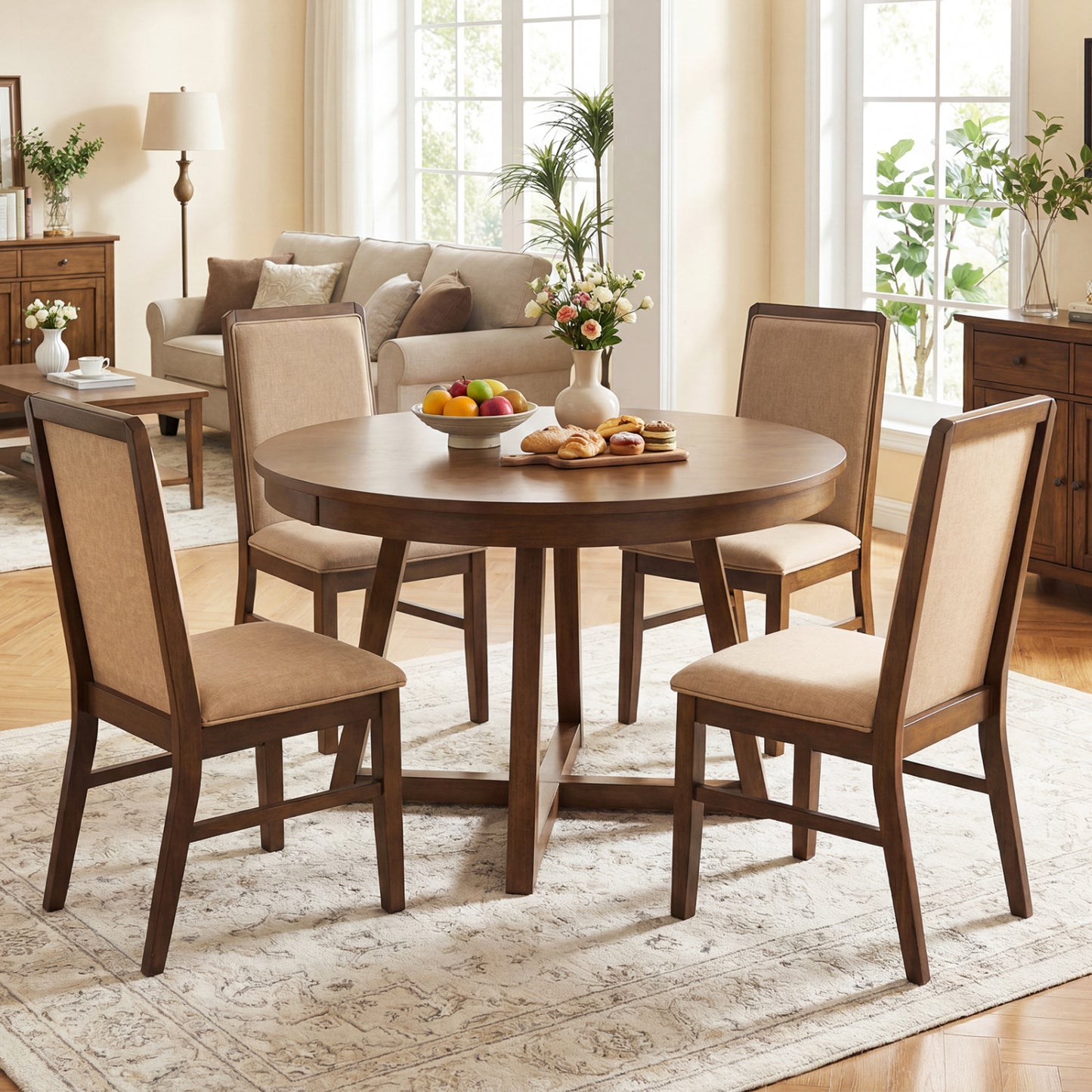 Upholstered Dining Chairs Set of 4 with Rubber Wood Legs