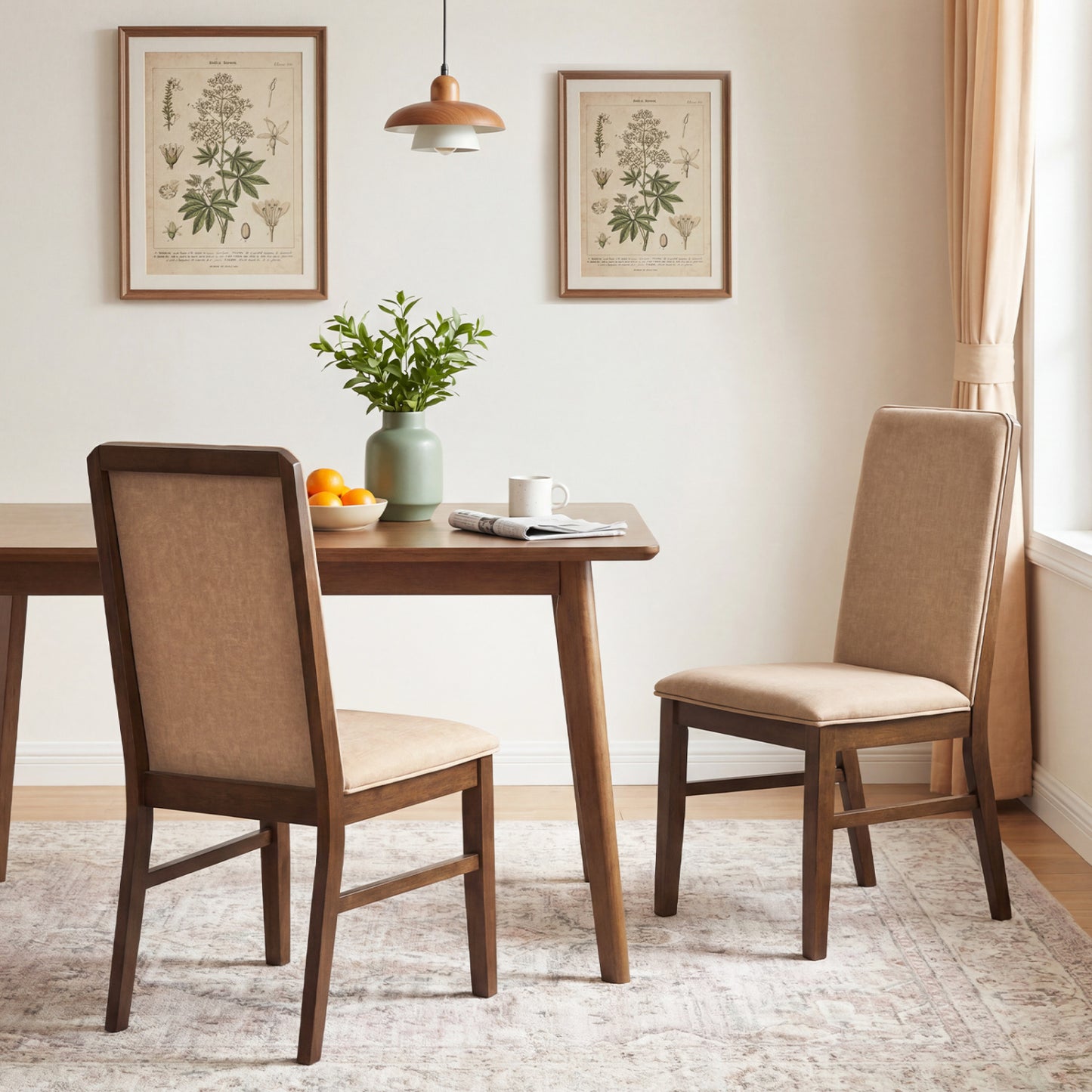 Upholstered Dining Chairs Set of 4 with Rubber Wood Legs