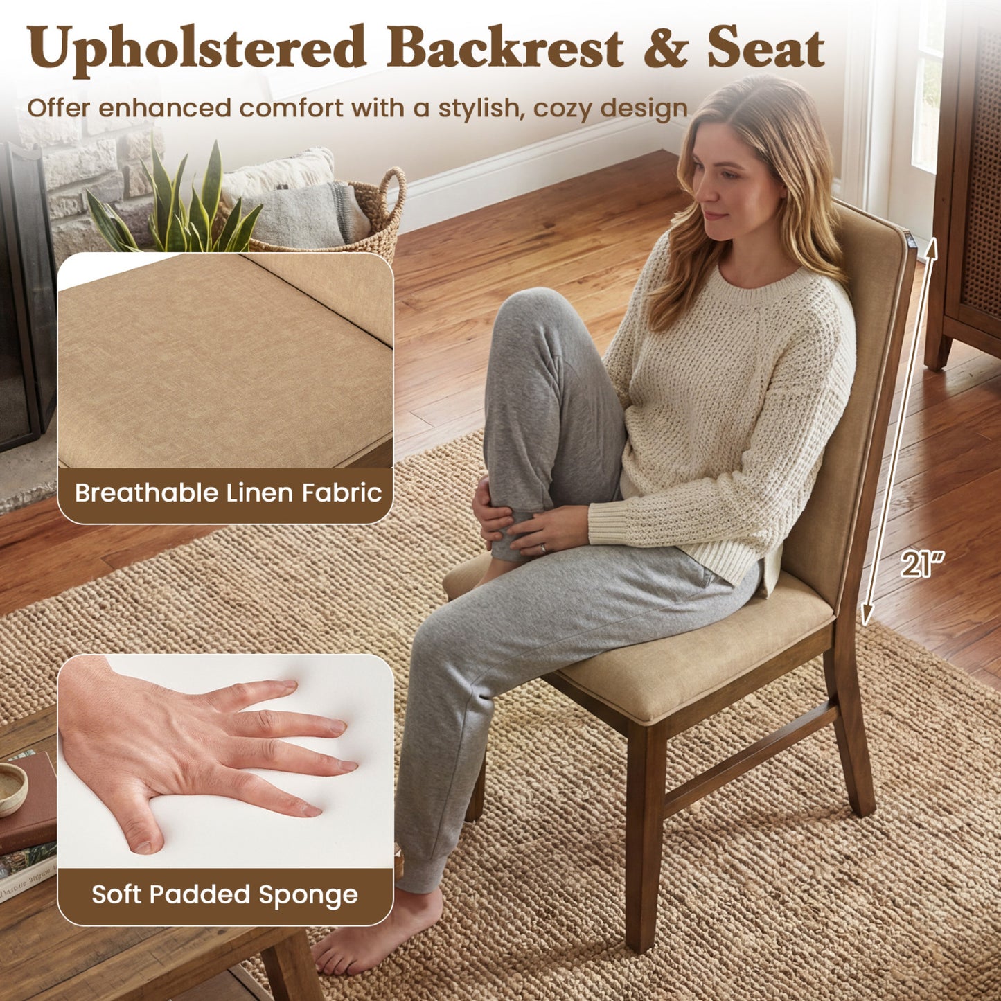 Upholstered Dining Chairs Set of 4 with Rubber Wood Legs