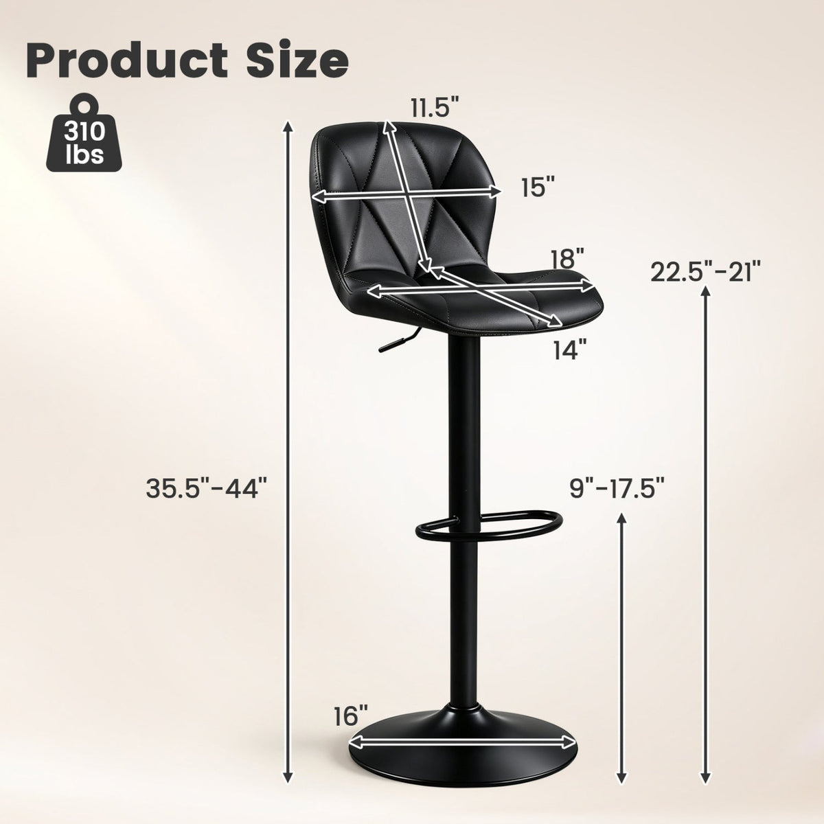 Swivel Bar Stools Set of 4 with Adjustable Height