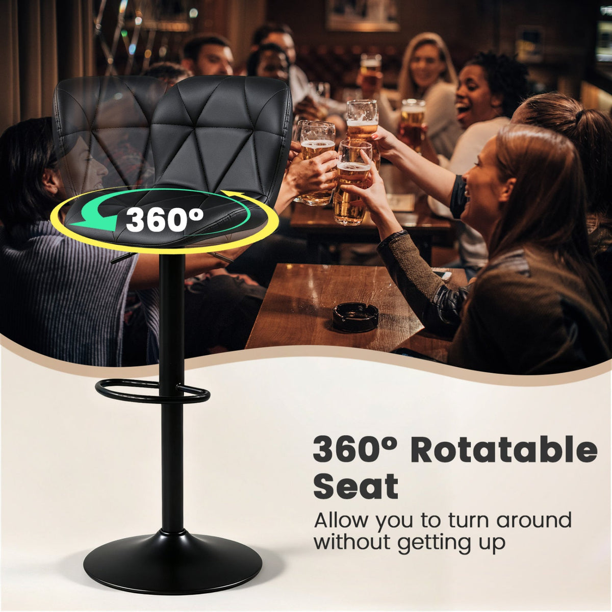 Swivel Bar Stools Set of 4 with Adjustable Height
