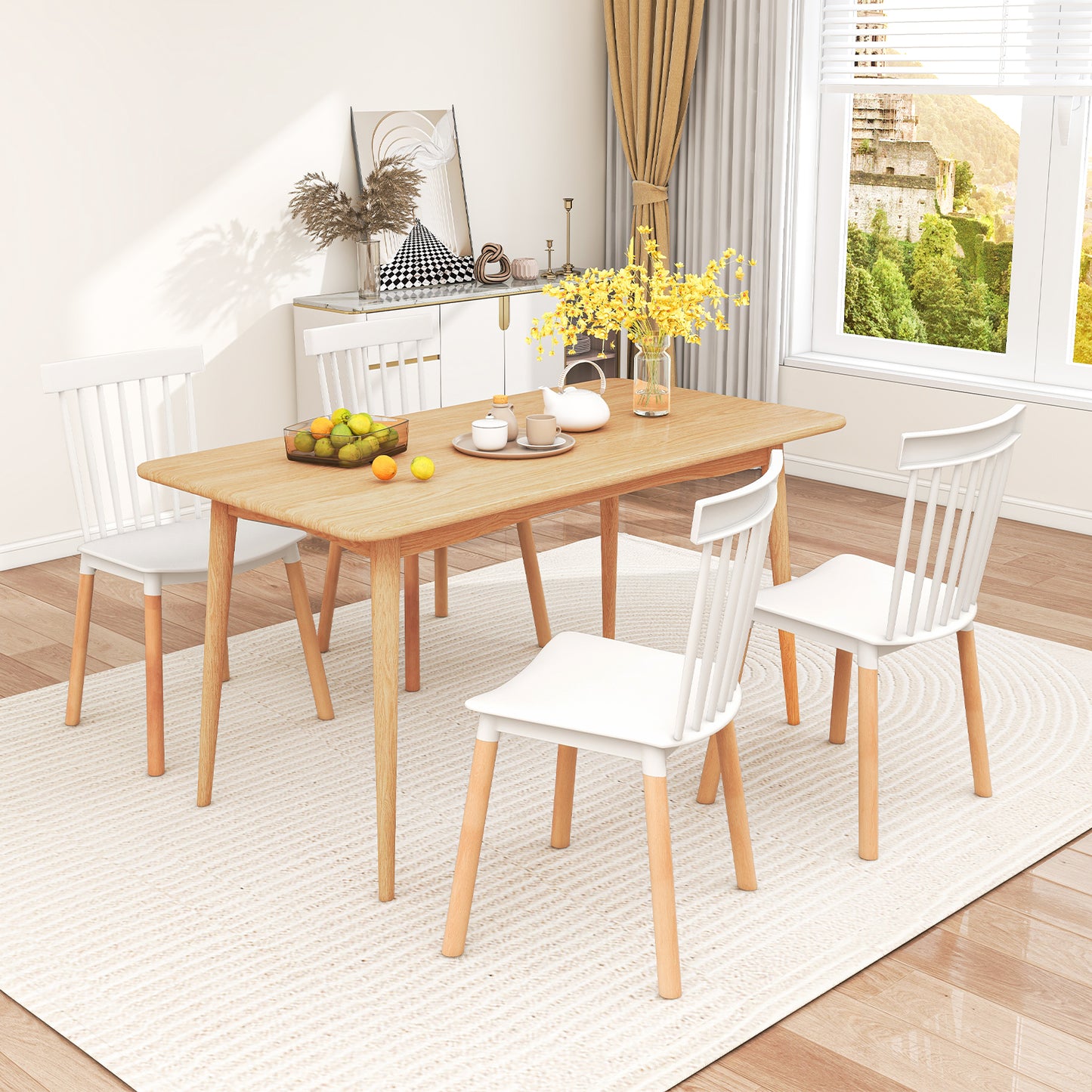 Windsor Dining Chairs Set of 4 with Spindle Backs