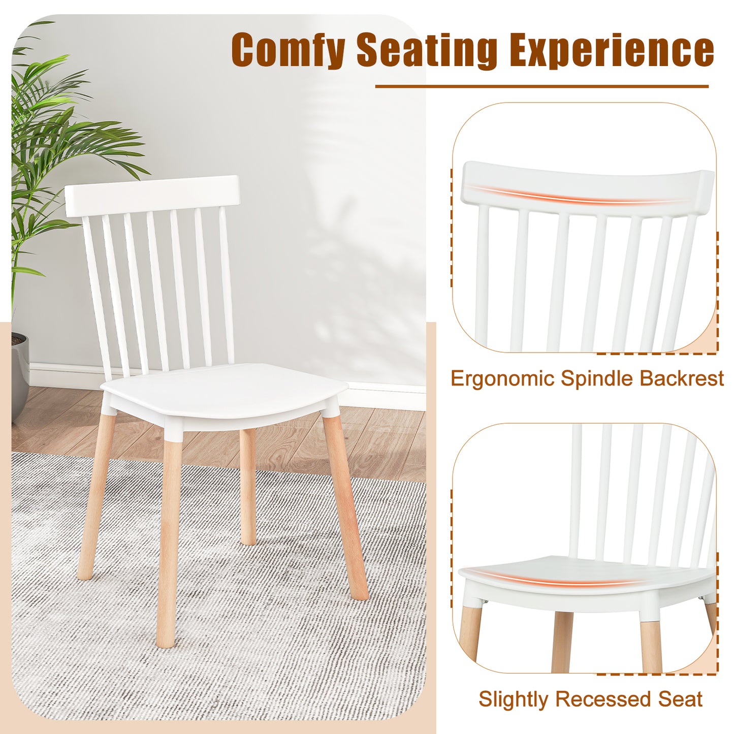 Windsor Dining Chairs Set of 4 with Spindle Backs