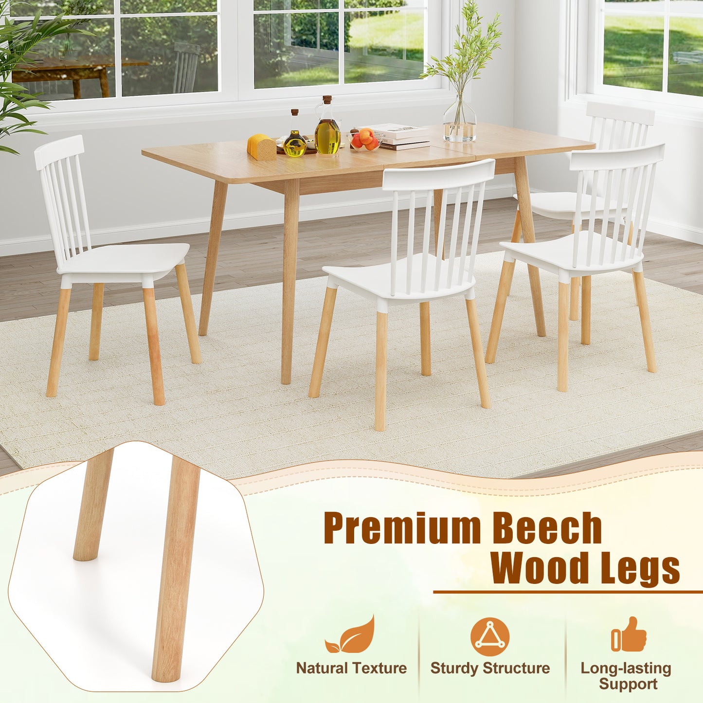 Windsor Dining Chairs Set of 4 with Spindle Backs
