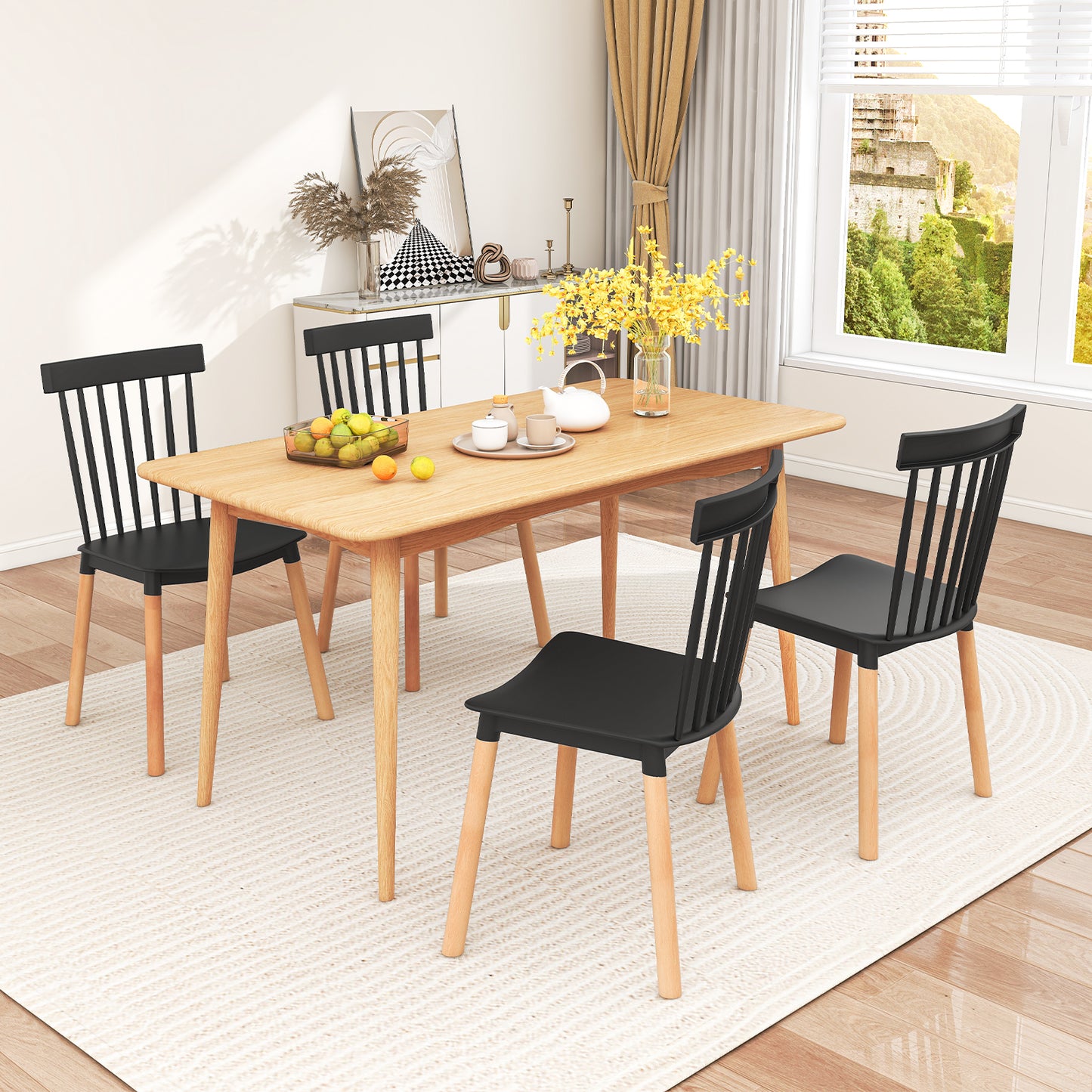 Windsor Dining Chairs Set of 4 with Spindle Backs