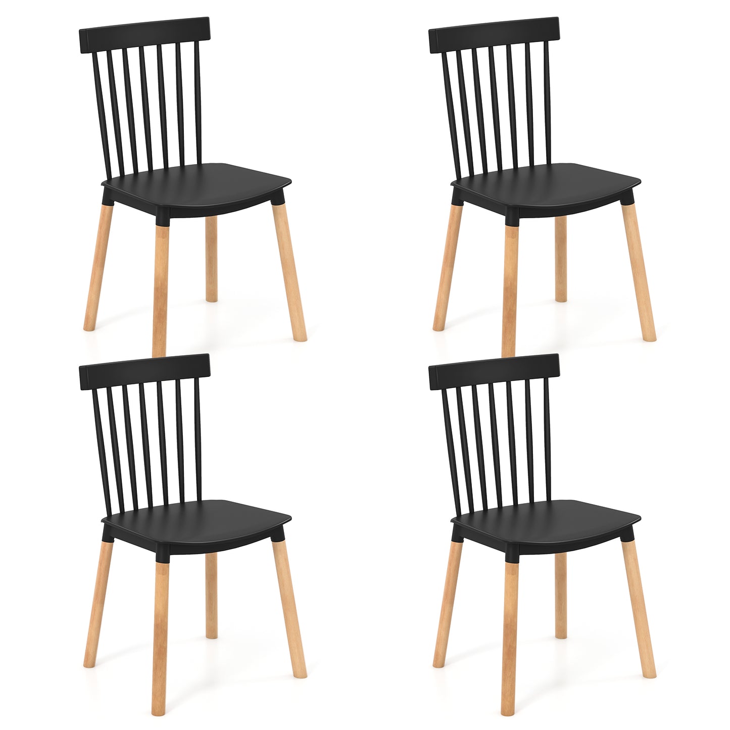 Windsor Dining Chairs Set of 4 with Spindle Backs