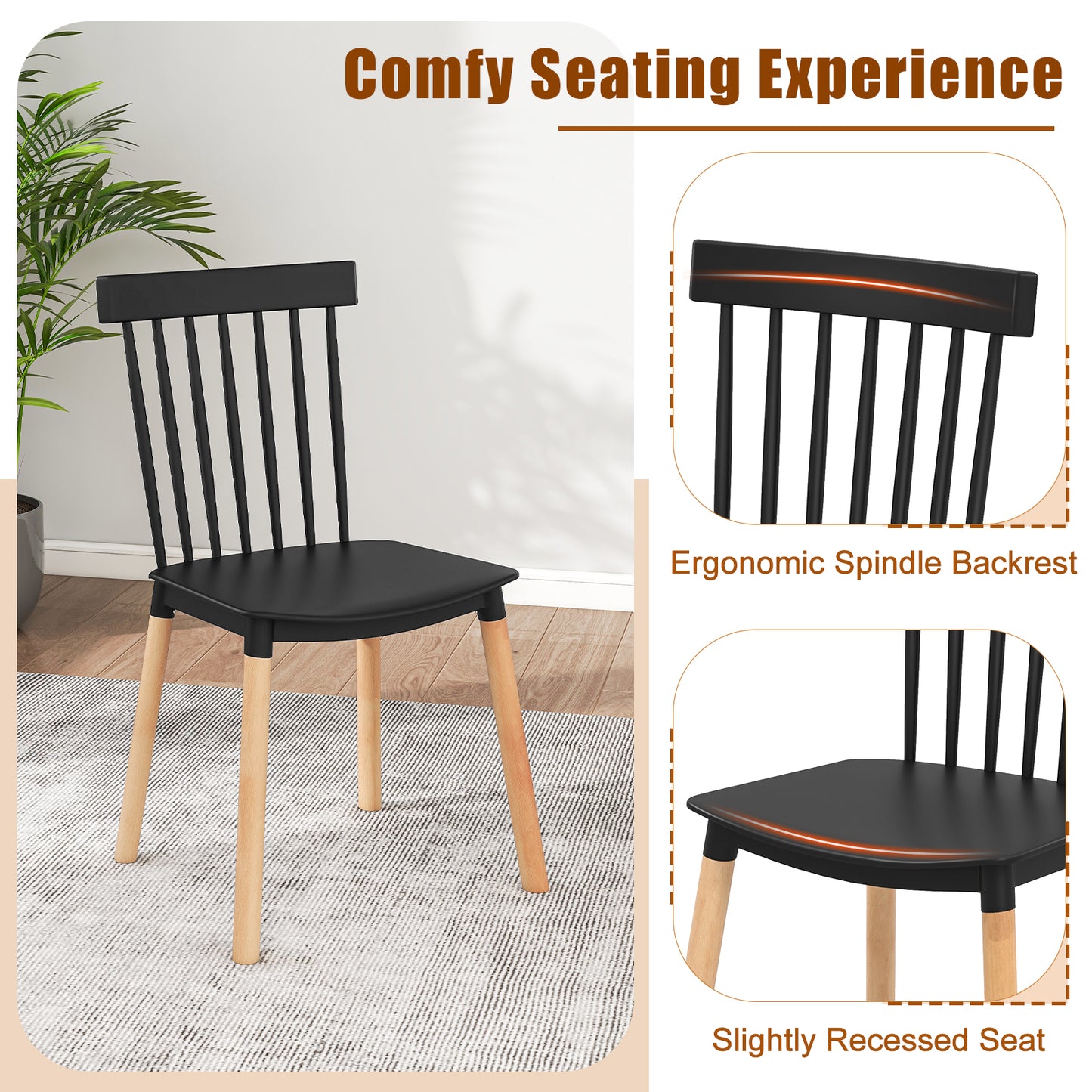 Windsor Dining Chairs Set of 4 with Spindle Backs