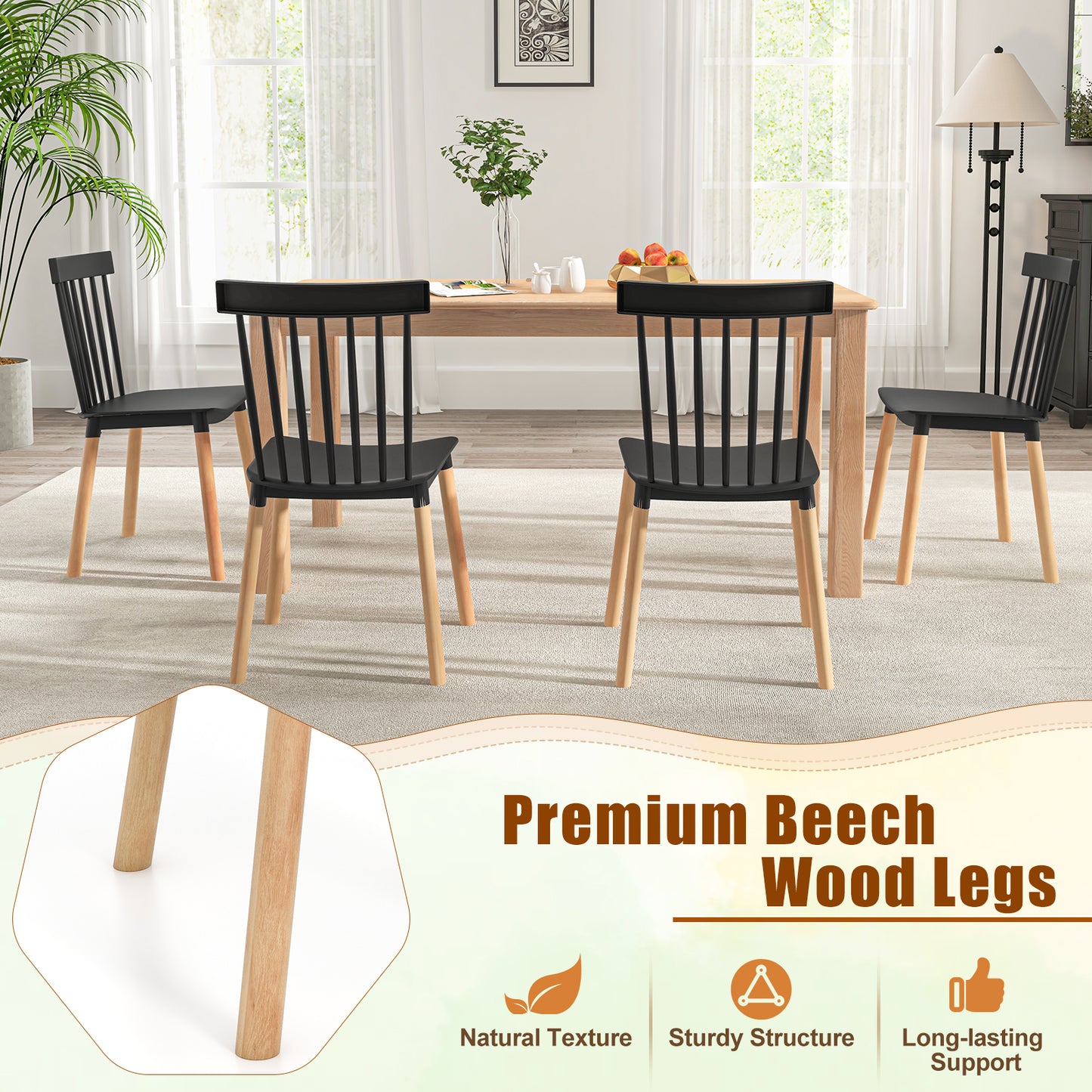 Windsor Dining Chairs Set of 4 with Spindle Backs