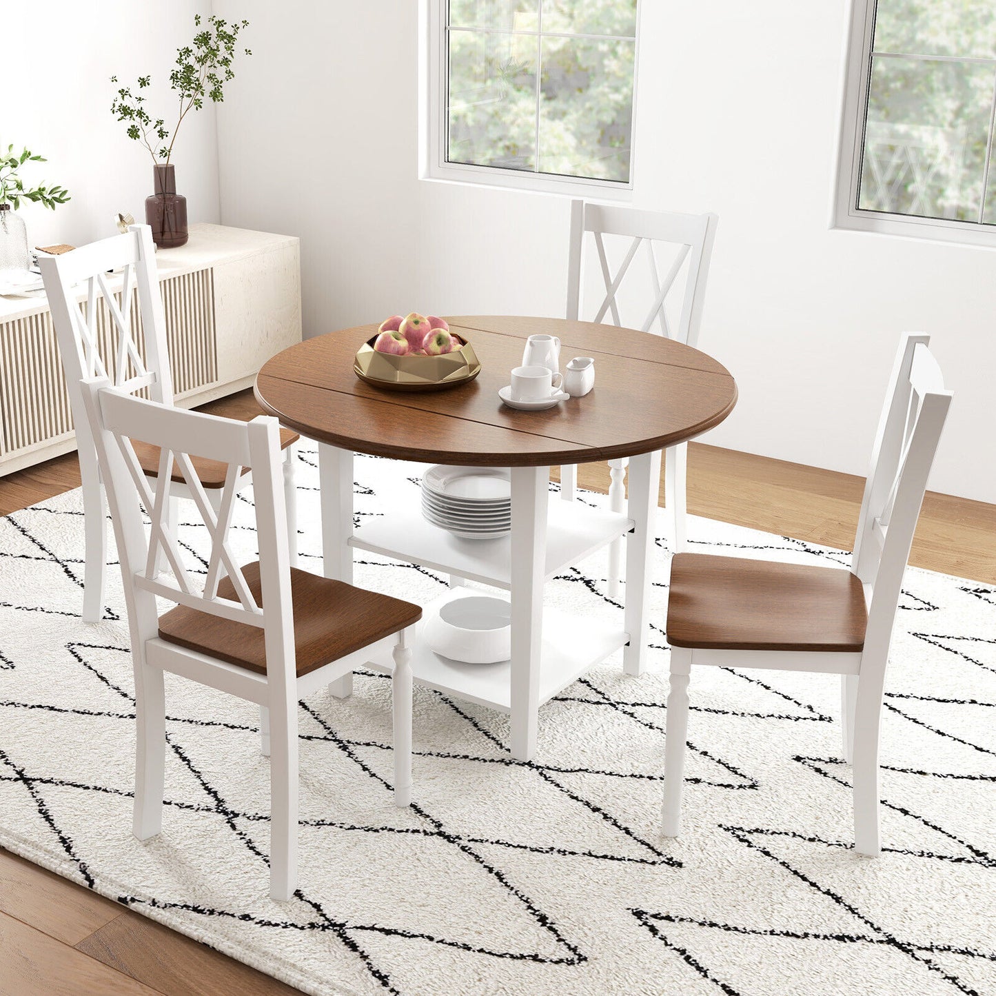 Wooden Farmhouse Dining Chairs Set of 4 with Rubber Wood Seat