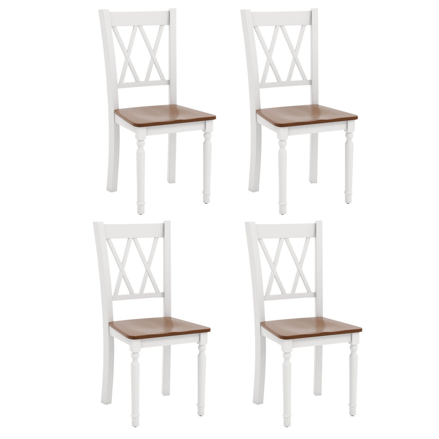 Wooden Farmhouse Dining Chairs Set of 4 with Rubber Wood Seat