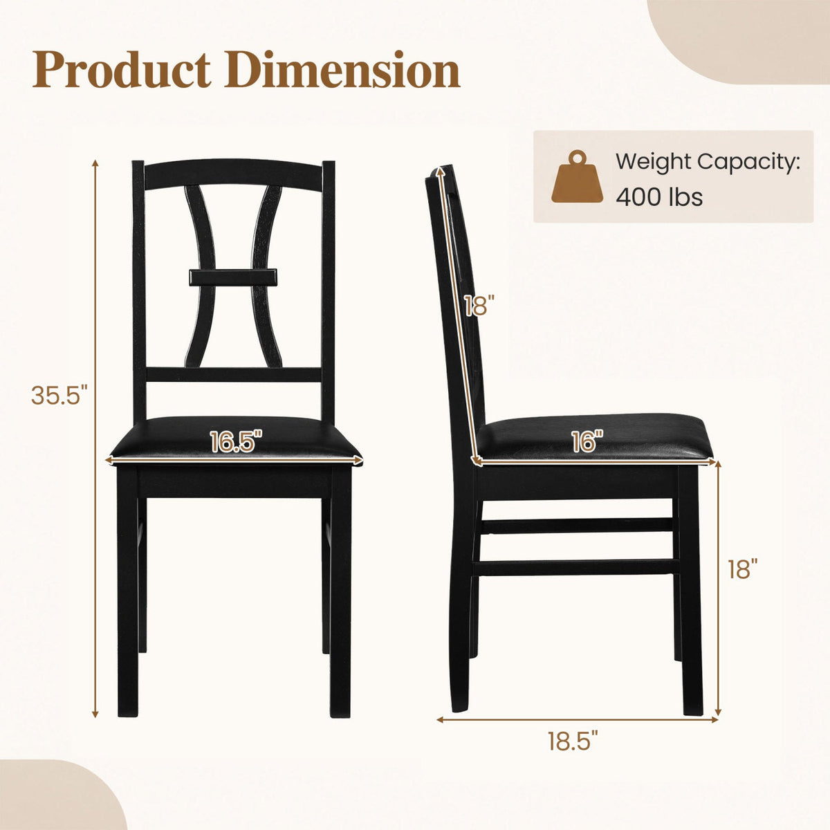 Wooden Dining Chairs Set of 4 with Padded Faux Leather Seats