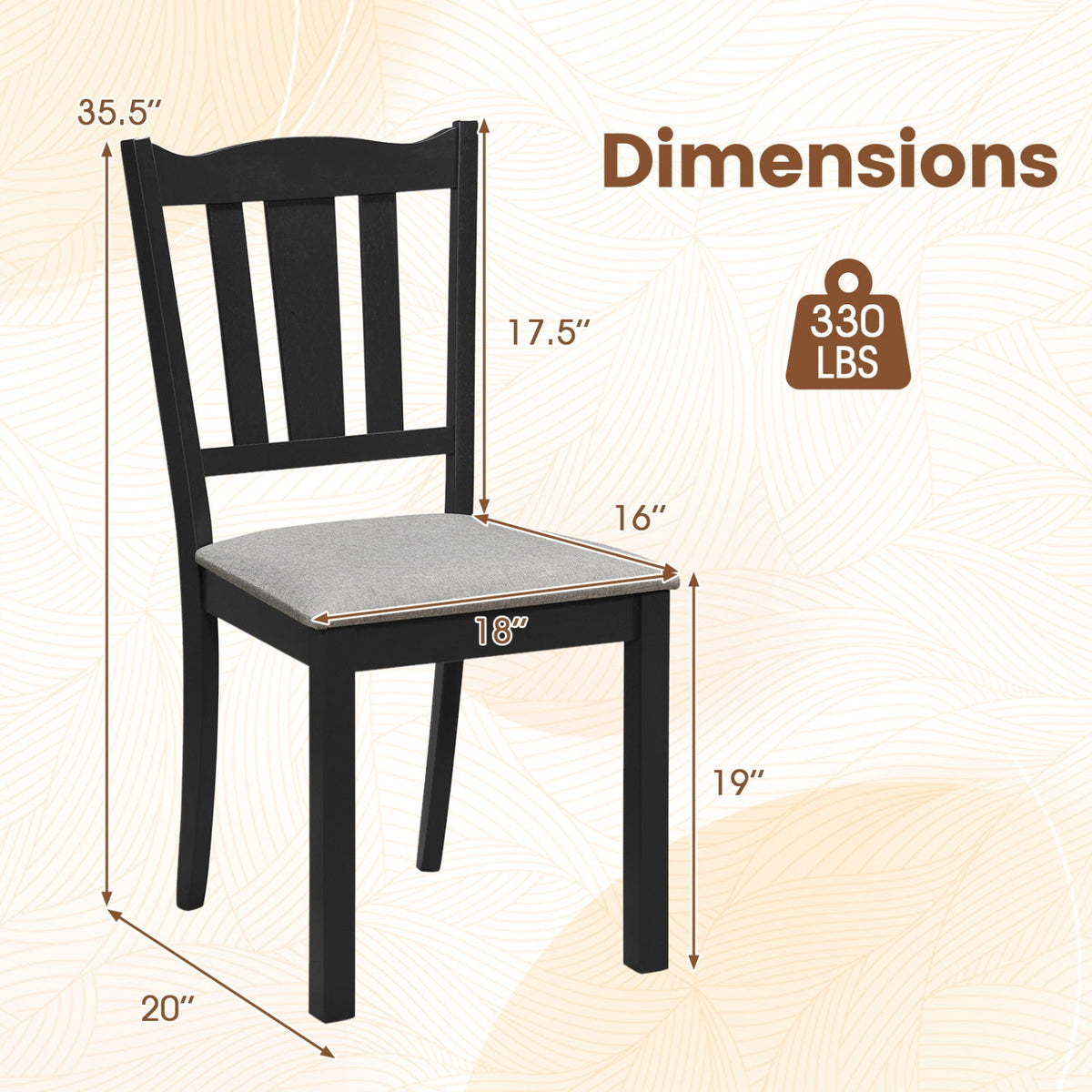 Wooden Dining Chairs Set of 4 with Padded Cushion Seats
