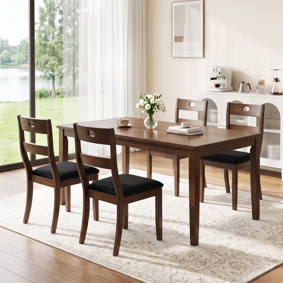 Wooden Dining Chairs Set of 4 with Padded Seats
