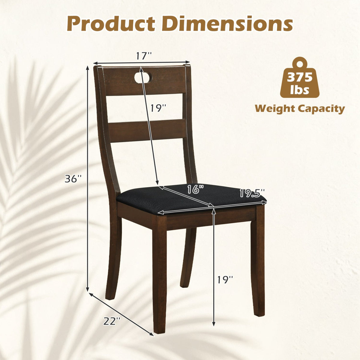 Wooden Dining Chairs Set of 4 with Padded Seats