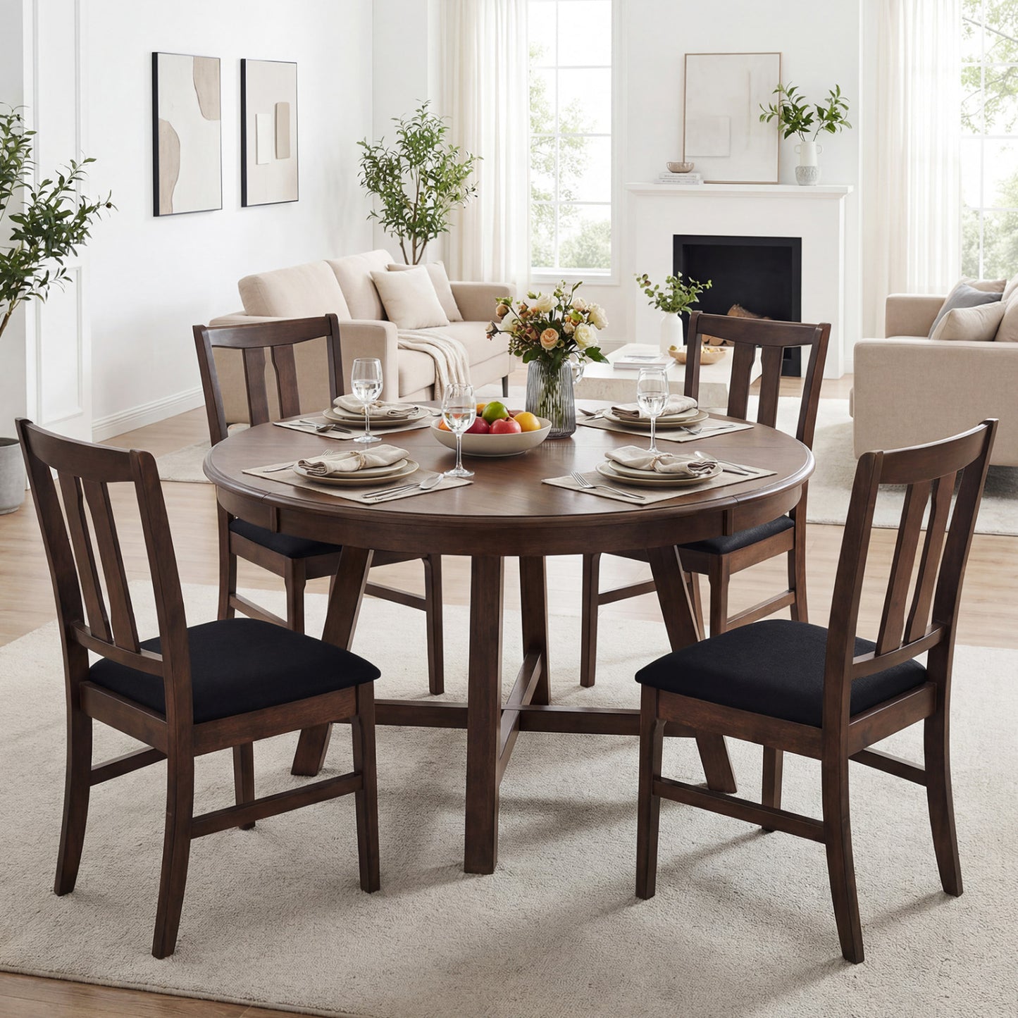 Wooden Upholstered Dining Chairs Set of 4 with High Back