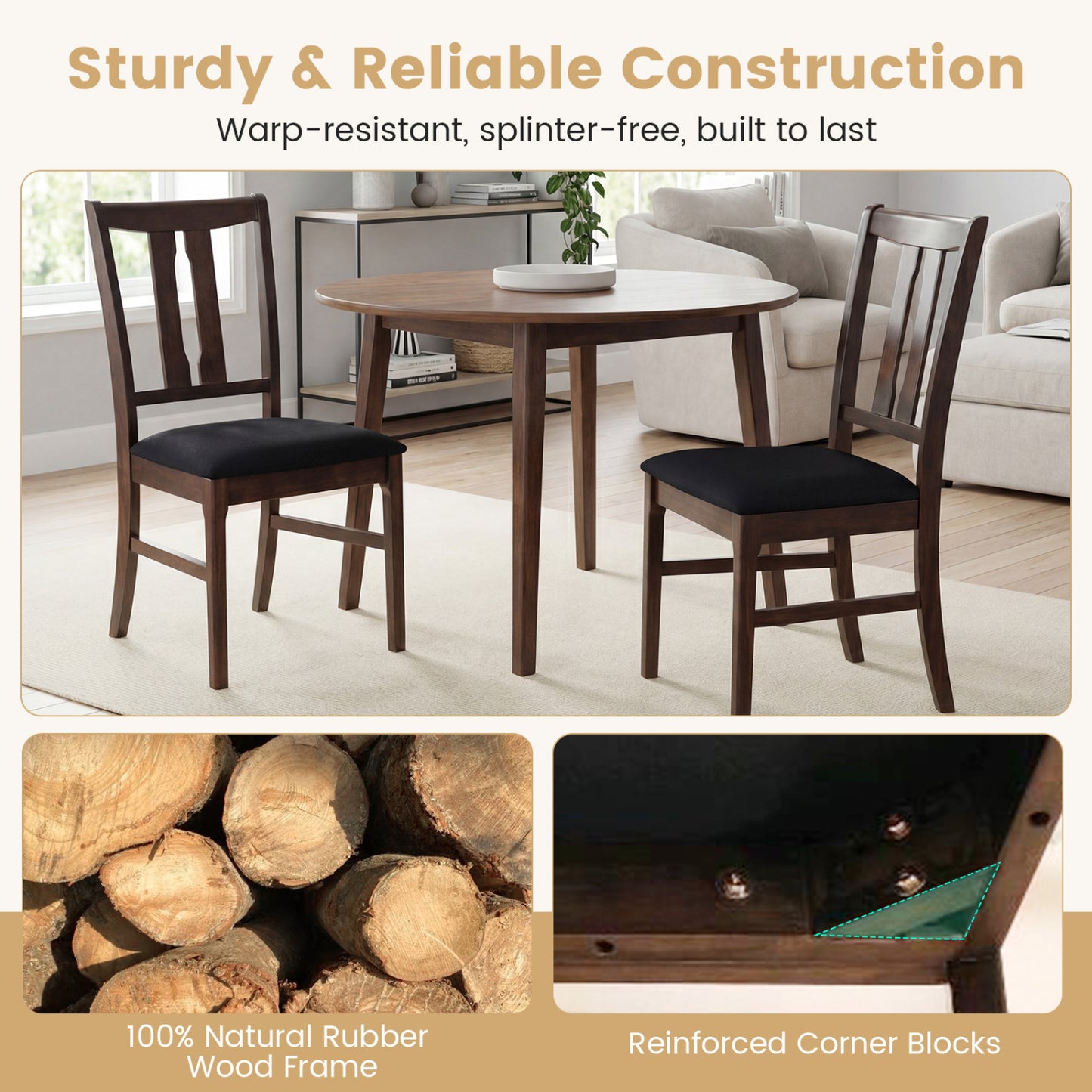 Wooden Upholstered Dining Chairs Set of 4 with High Back
