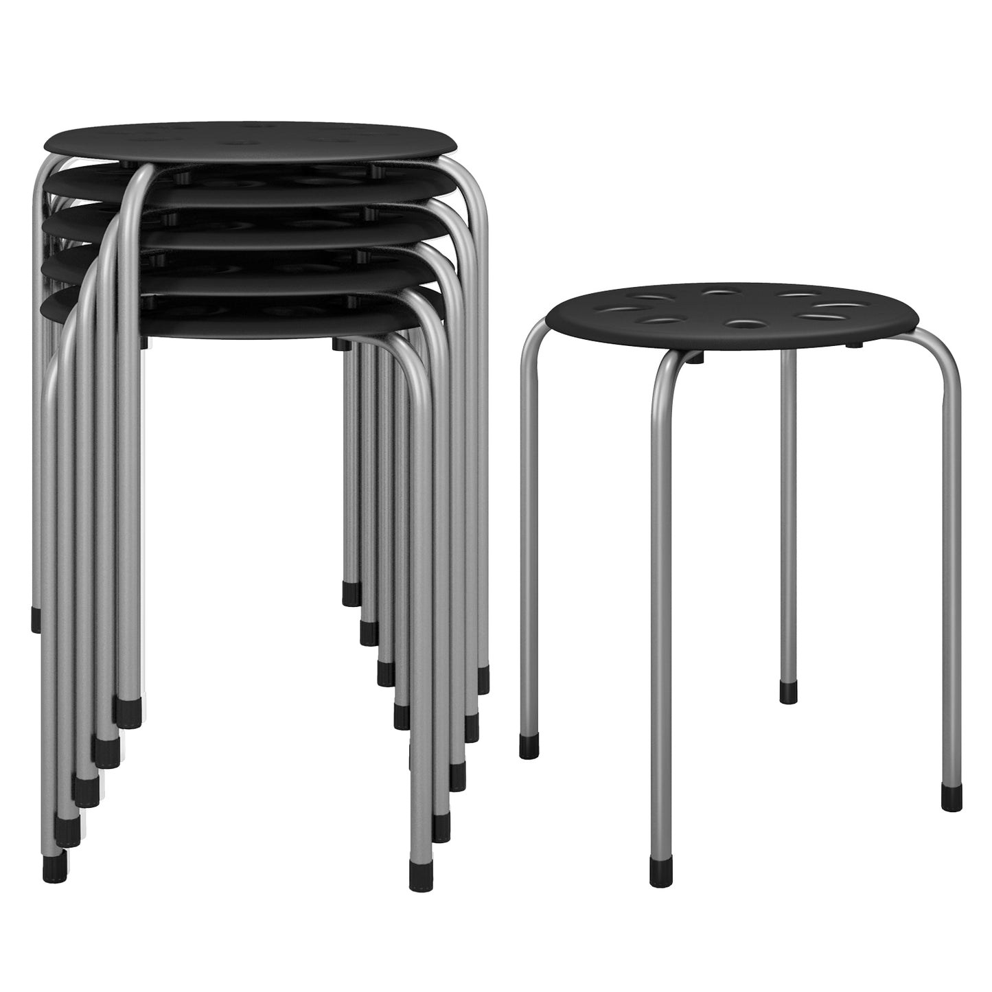Stackable Plastic Stools Set of 6 with Steel Frame