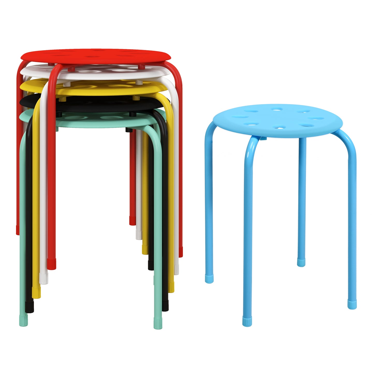 Stackable Plastic Stools Set of 6 with Steel Frame
