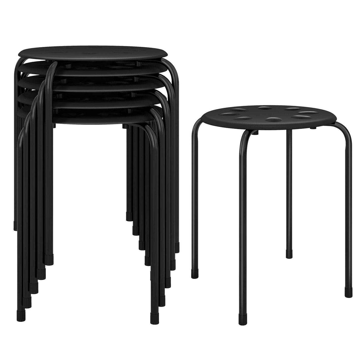 Stackable Plastic Stools Set of 6 with Steel Frame