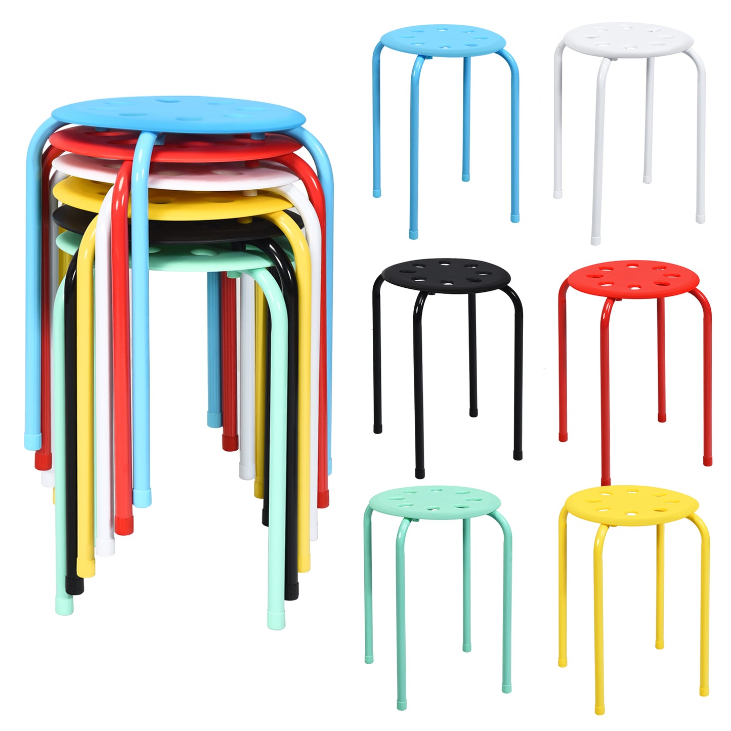 Stackable Plastic Stools Set of 6 with Steel Frame