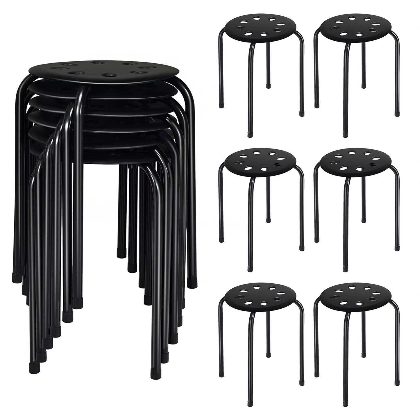 Stackable Plastic Stools Set of 6 with Steel Frame