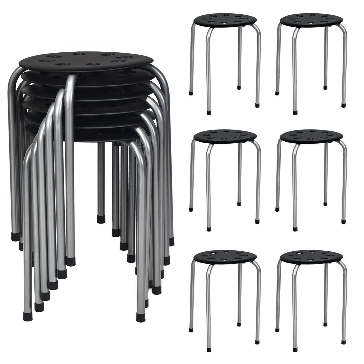 Stackable Plastic Stools Set of 6 with Steel Frame