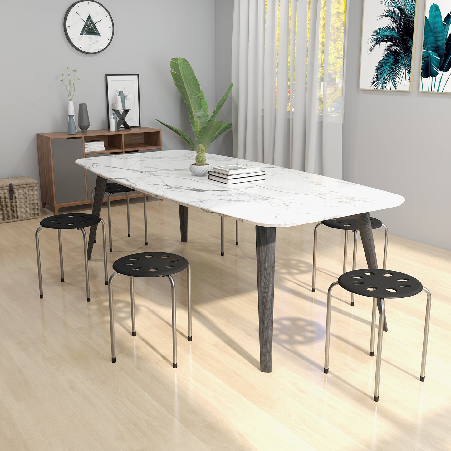 Stackable Plastic Stools Set of 6 with Steel Frame