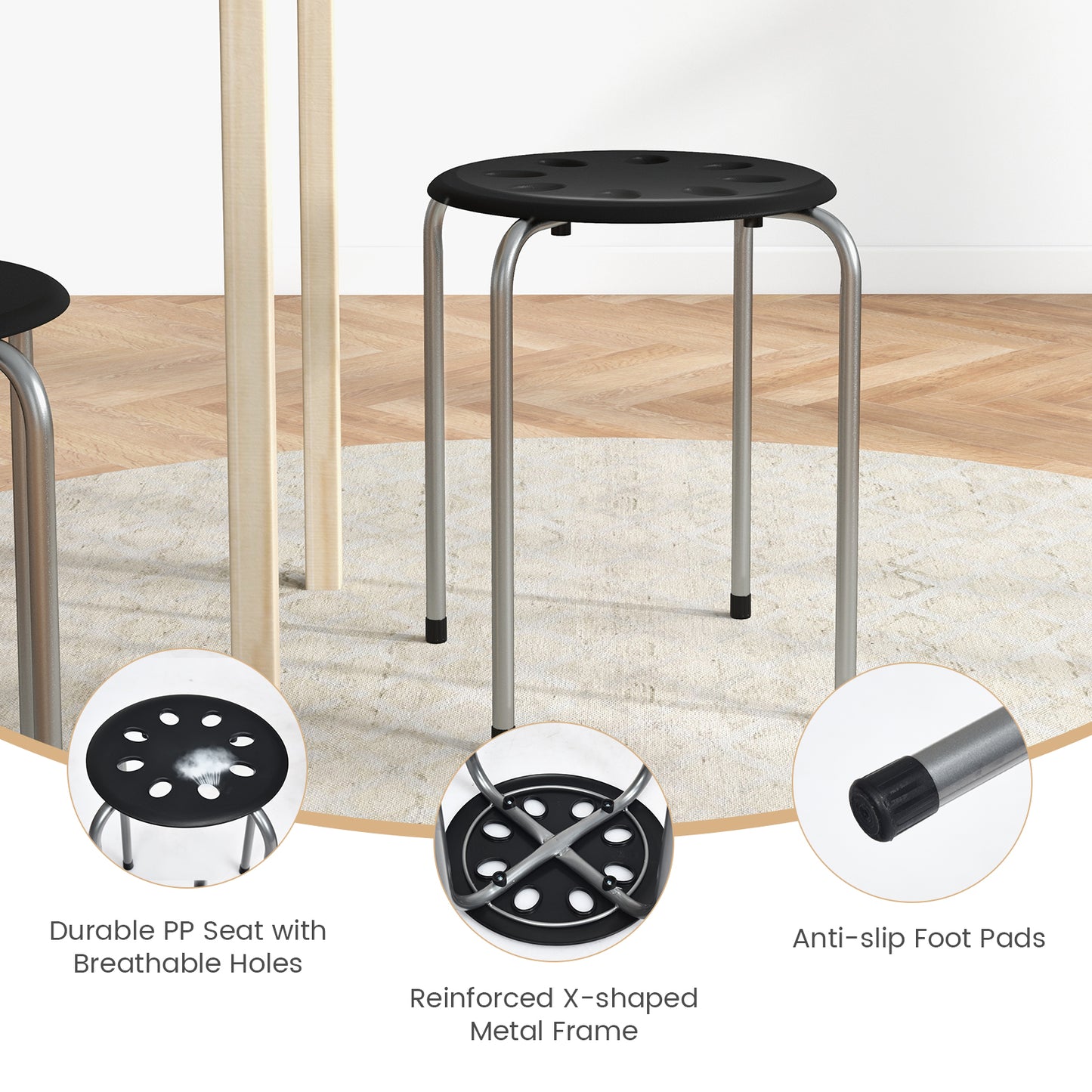 Stackable Plastic Stools Set of 6 with Steel Frame