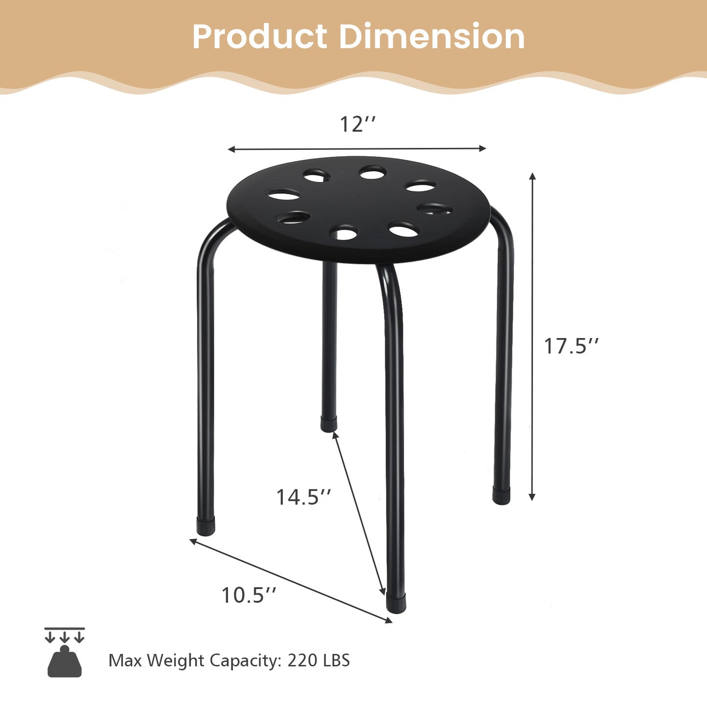 Stackable Plastic Stools Set of 6 with Steel Frame
