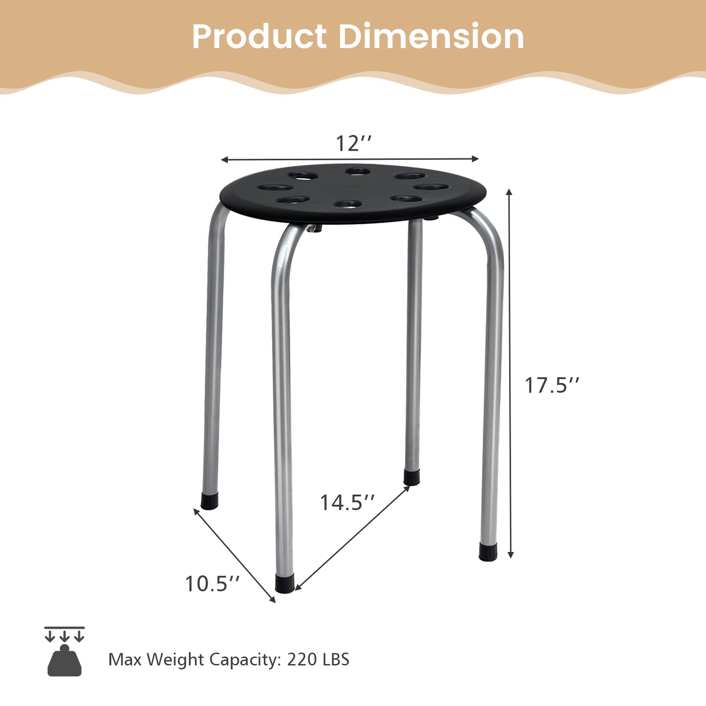 Stackable Plastic Stools Set of 6 with Steel Frame
