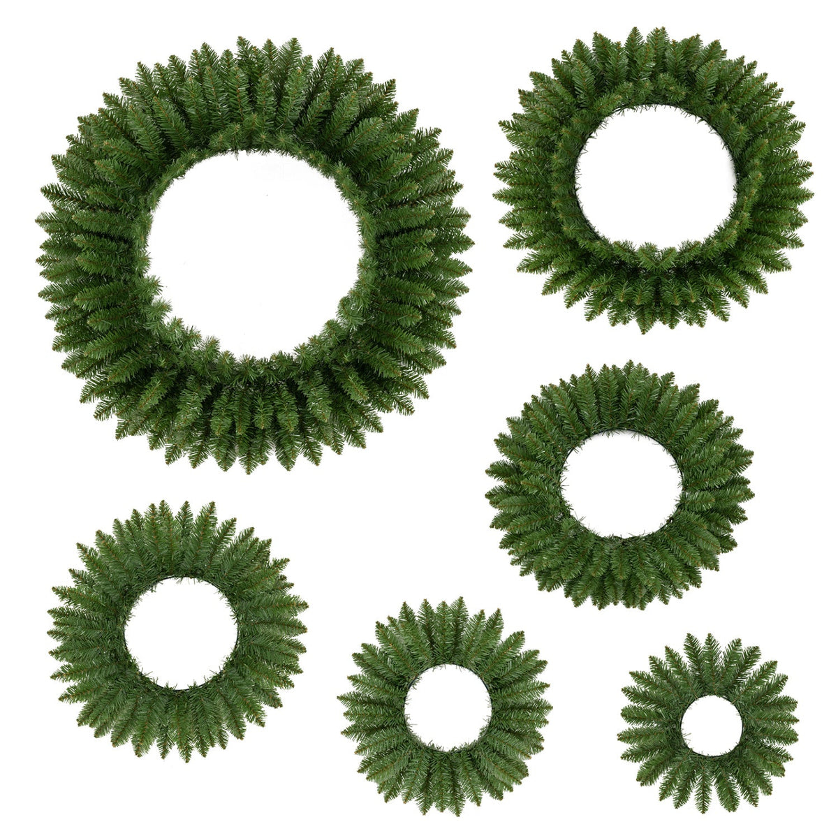 Artificial Christmas Wreaths Set of 6 with Full Branch Tips