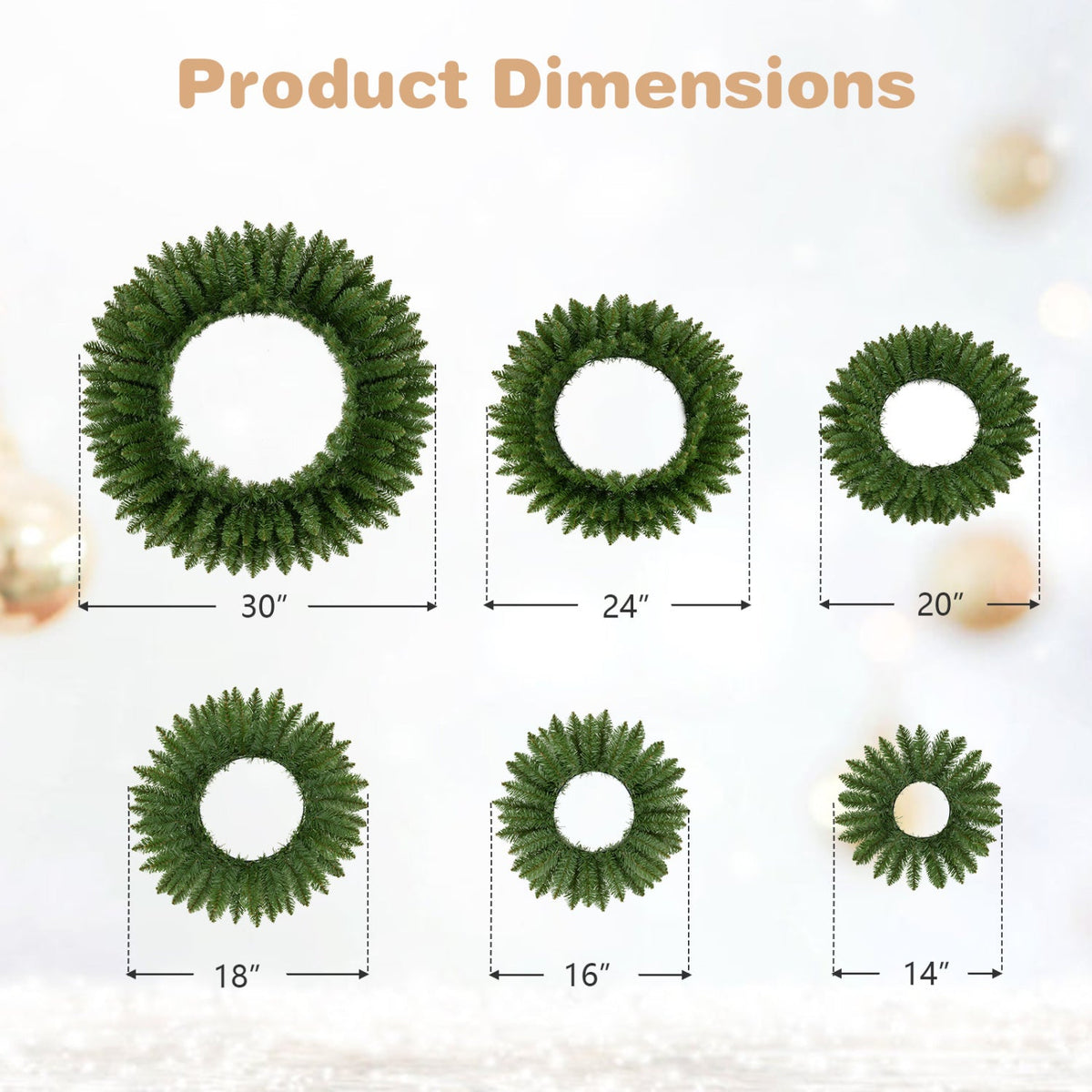 Artificial Christmas Wreaths Set of 6 with Full Branch Tips