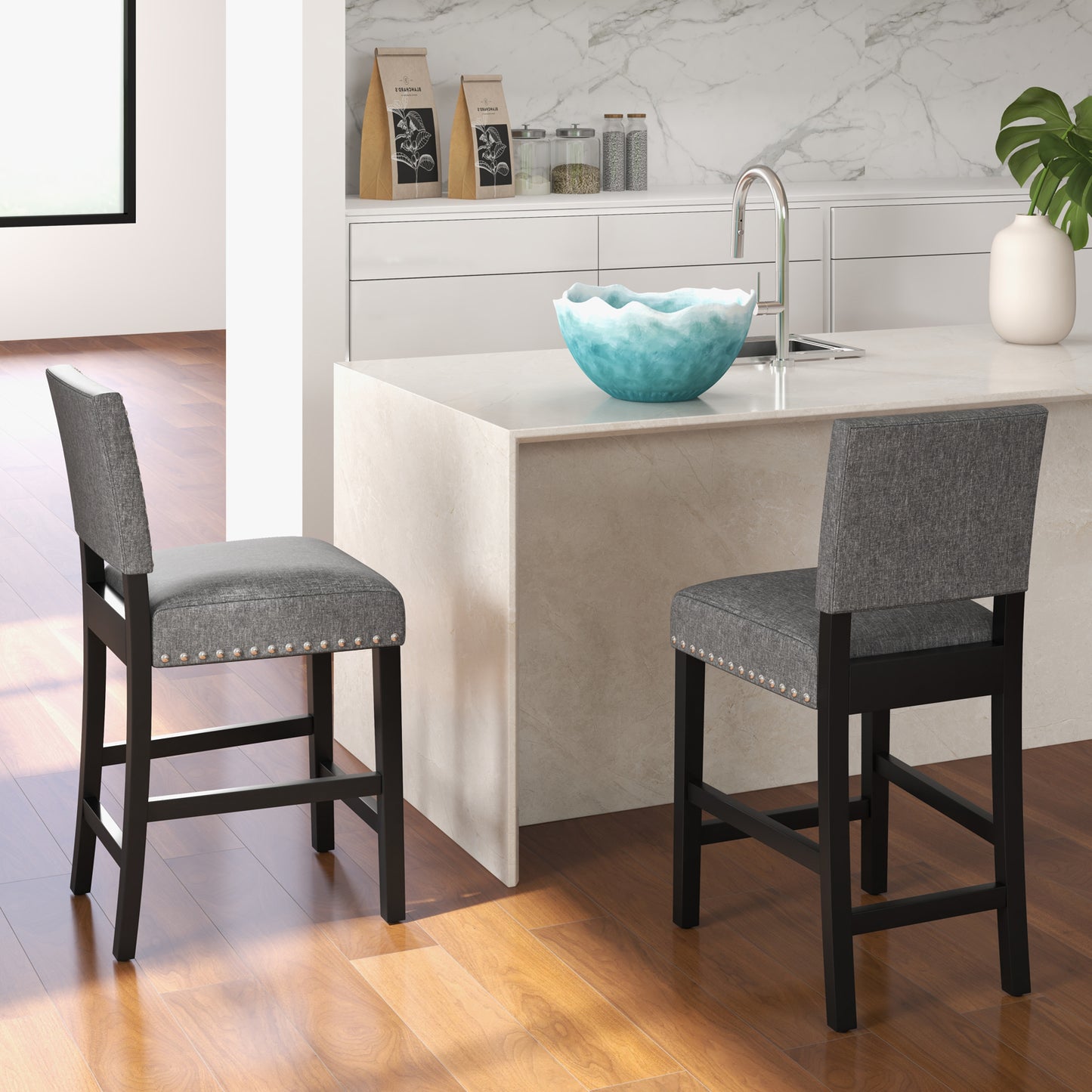 Counter Height Dining Chairs Set of 2 with Rubber Wood Frame