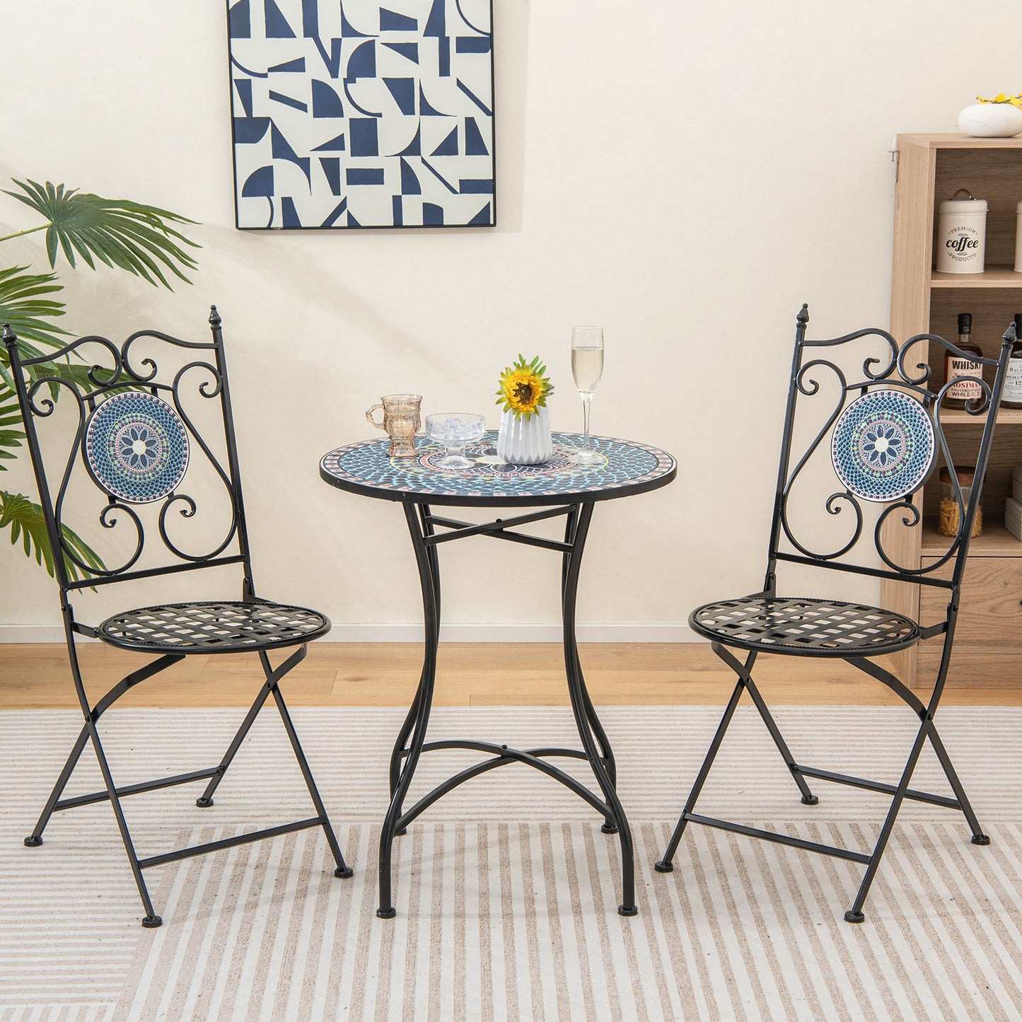 Mosaic Folding Patio Dining Chairs Set of 2 - Metal Frame