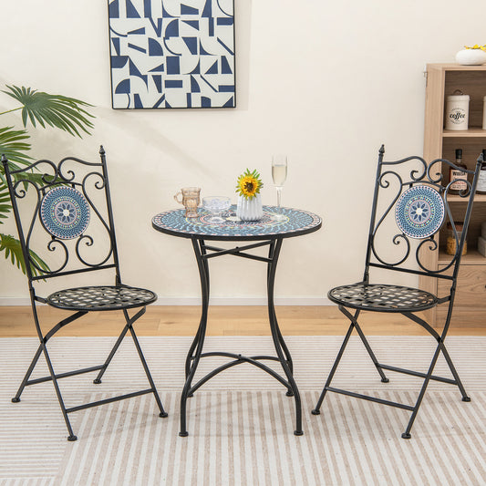 Mosaic Folding Patio Dining Chairs Set of 2 - Metal Frame