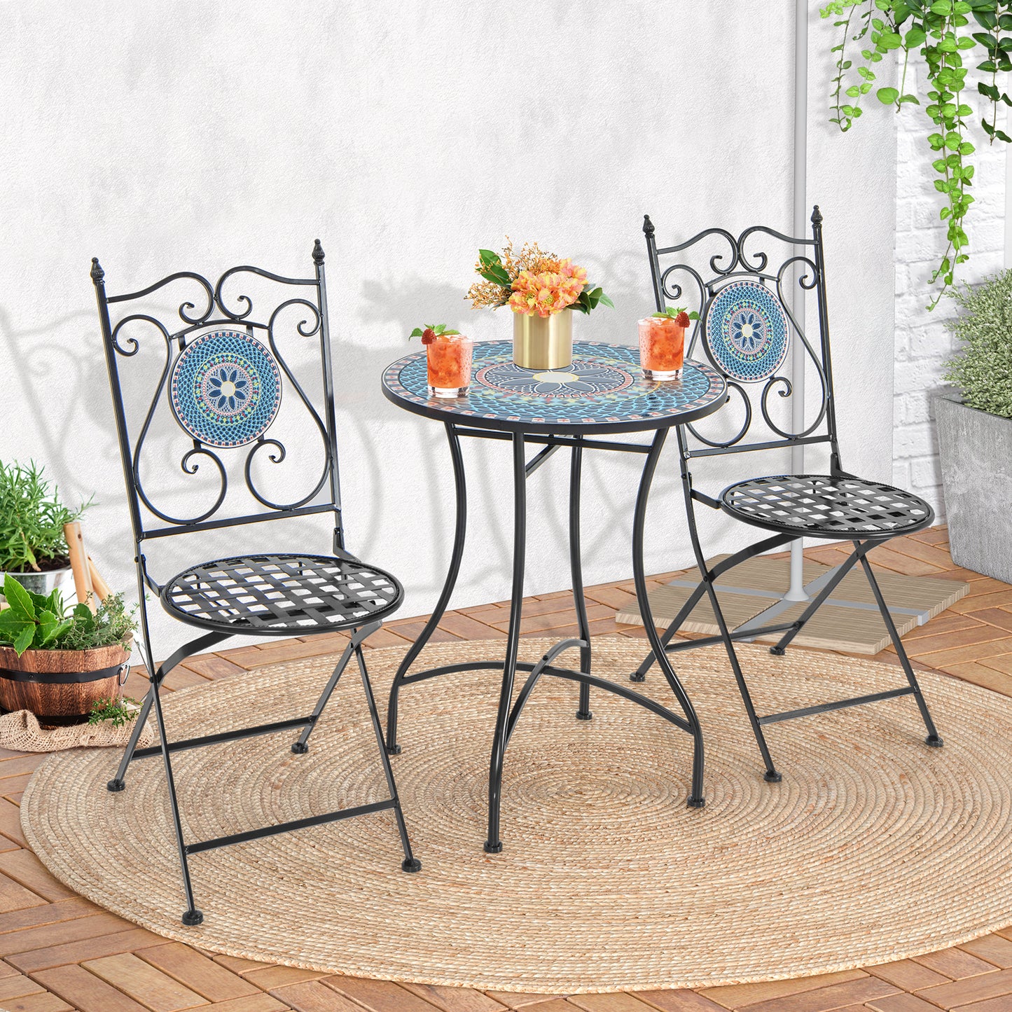 Mosaic Folding Patio Dining Chairs Set of 2 - Metal Frame