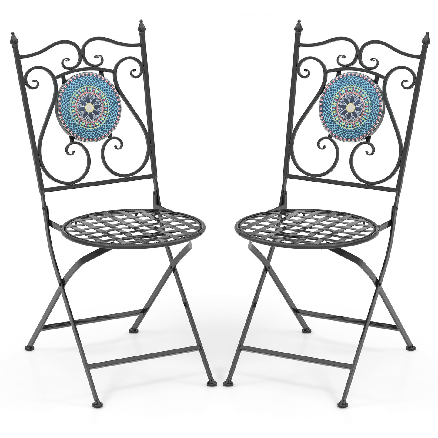 Mosaic Folding Patio Dining Chairs Set of 2 - Metal Frame