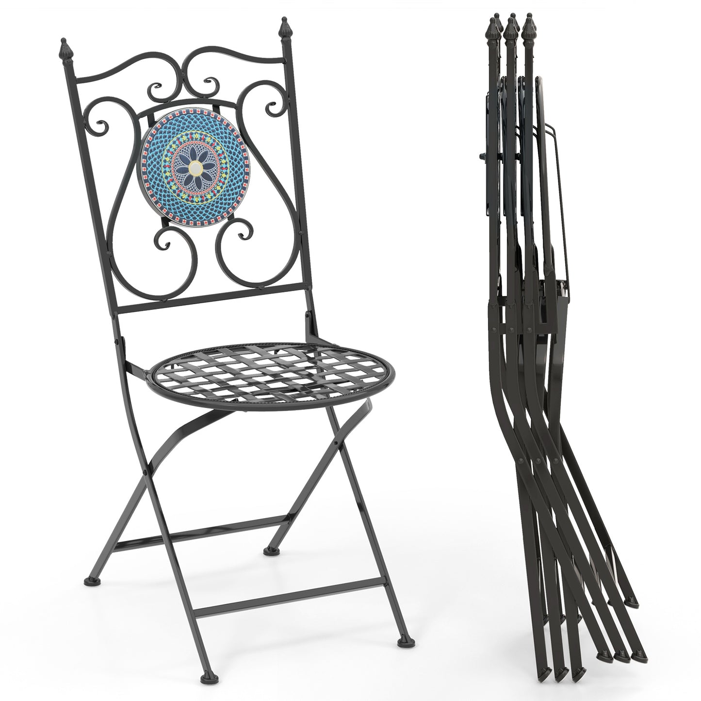 Mosaic Folding Patio Dining Chairs Set of 2 - Metal Frame