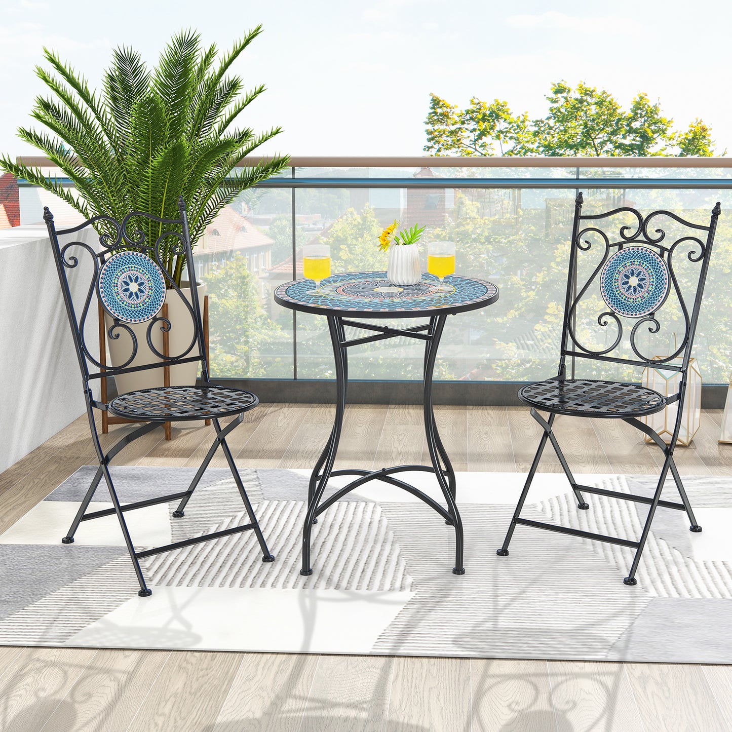 Mosaic Folding Patio Dining Chairs Set of 2 - Metal Frame