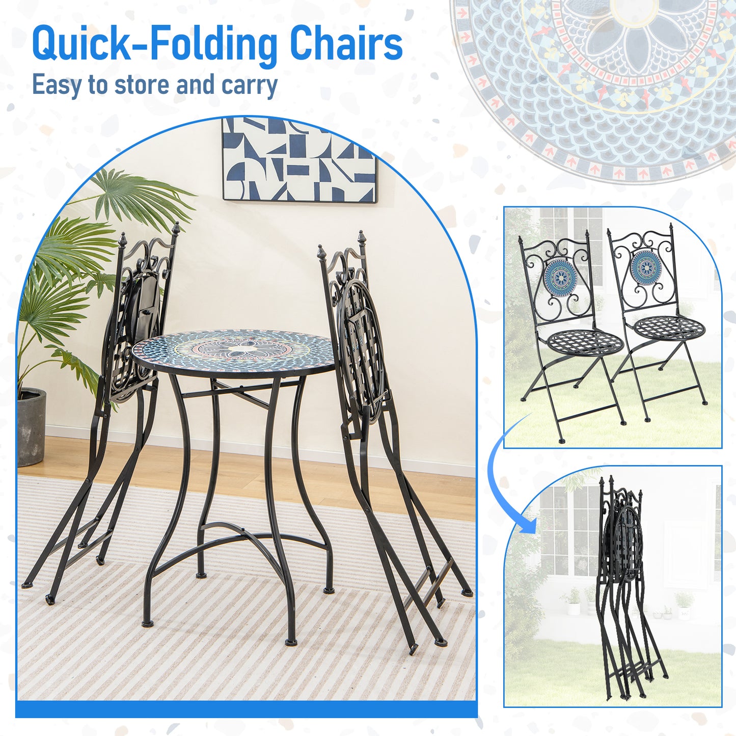 Mosaic Folding Patio Dining Chairs Set of 2 - Metal Frame