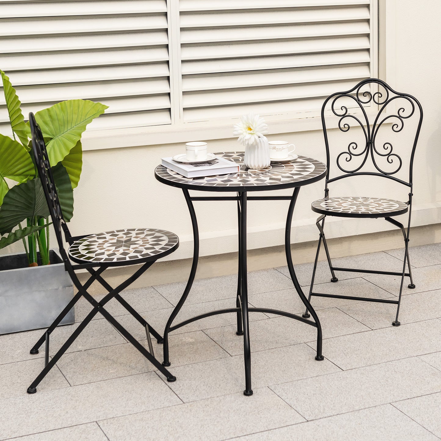Mosaic Folding Patio Dining Chairs Set of 2 - Metal Frame
