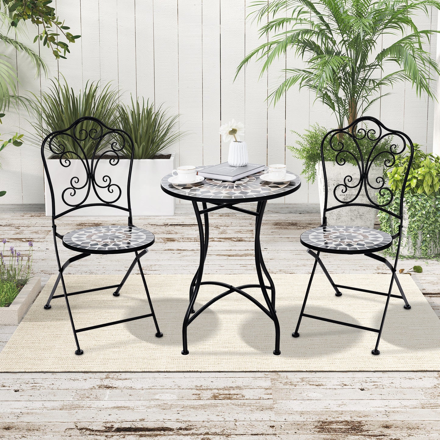 Mosaic Folding Patio Dining Chairs Set of 2 - Metal Frame