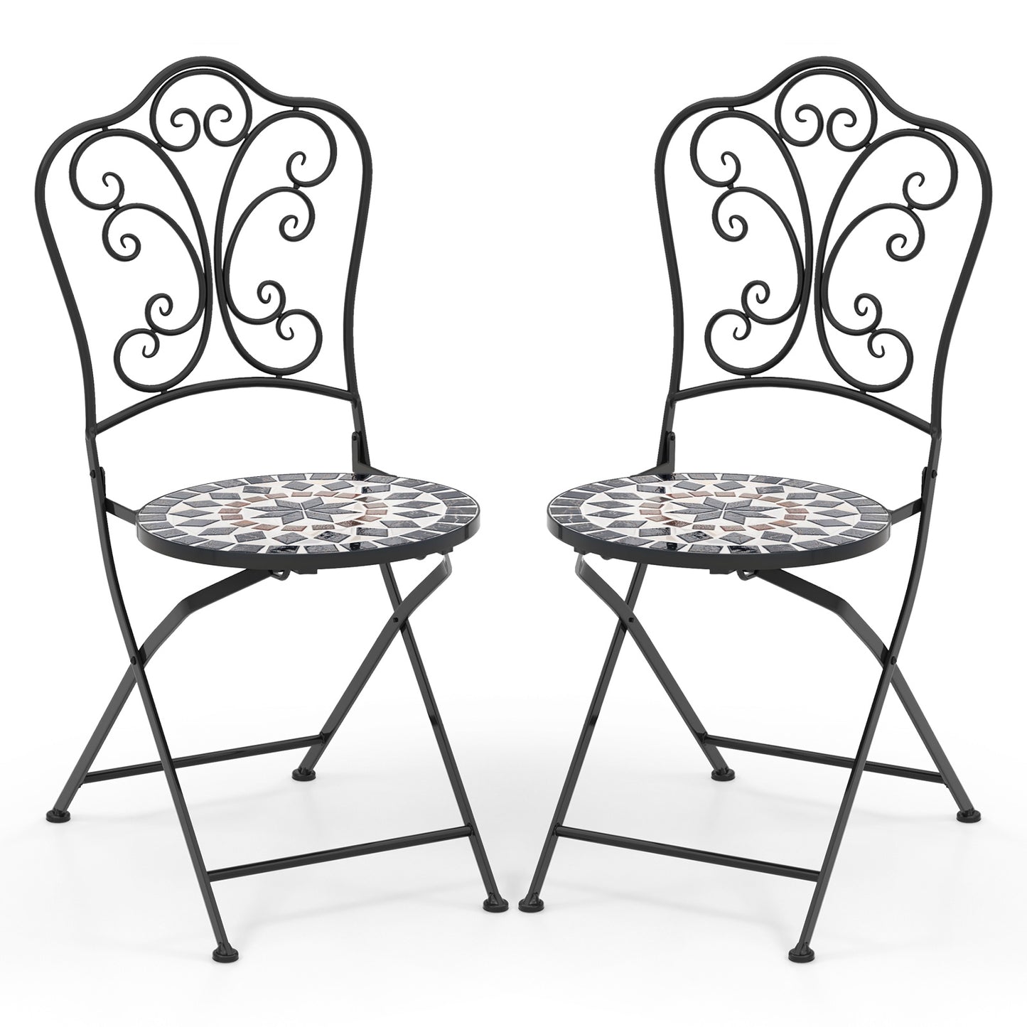 Mosaic Folding Patio Dining Chairs Set of 2 - Metal Frame